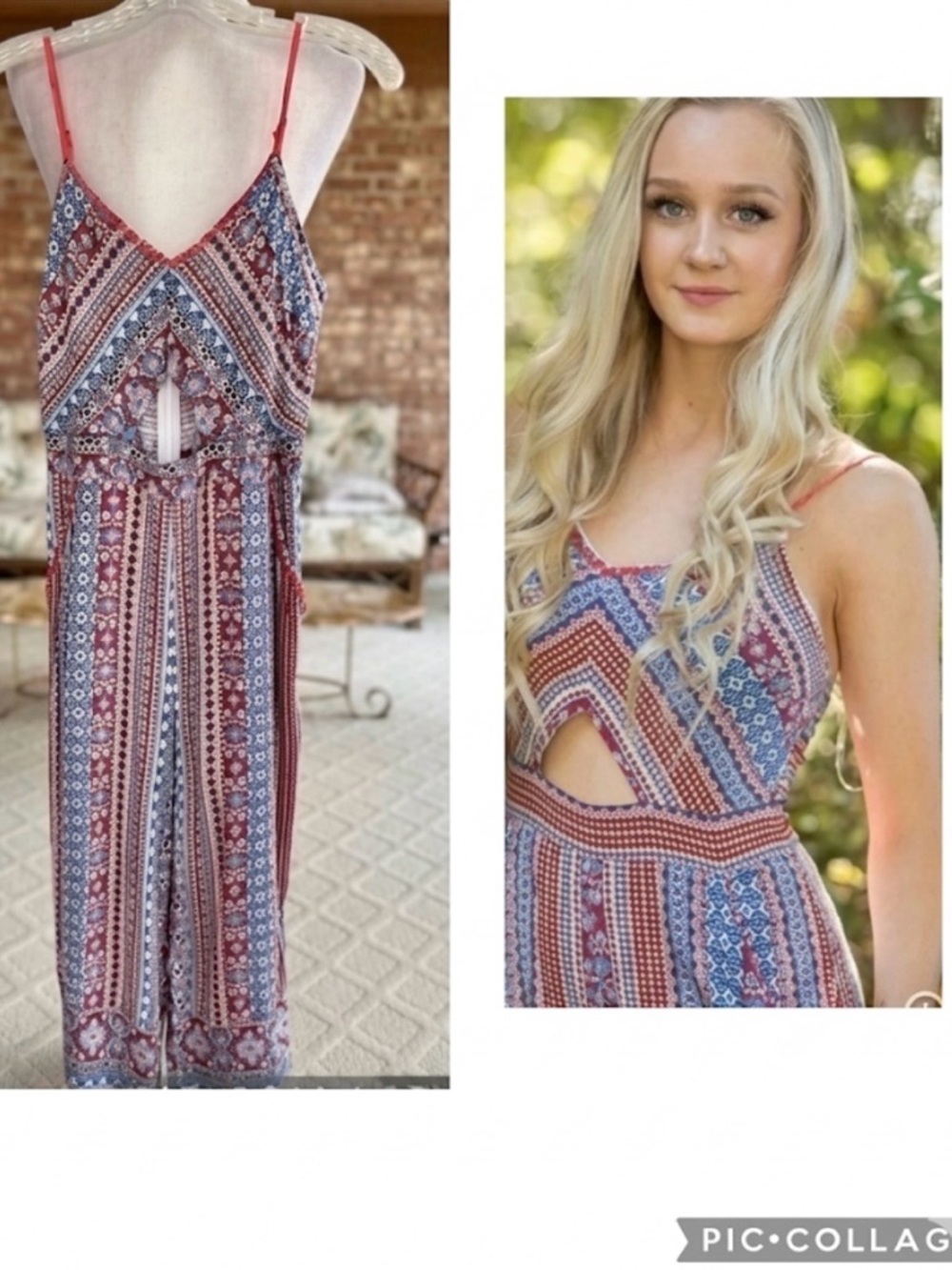 Shinestar Stella Luce Jumpsuit Cropped Blue Red Wide Leg Cutout M (Jrs) Festival
